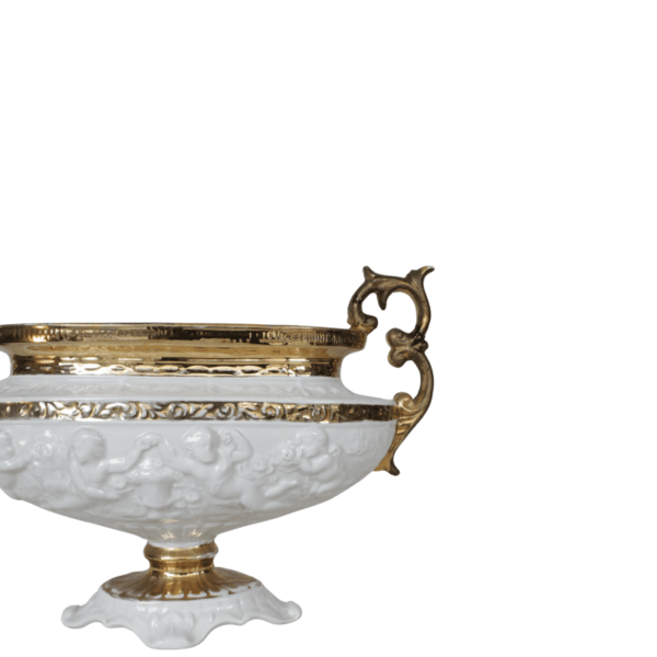 Adorno de porcelana blanco con detalles dorados con asas - Imagen 3