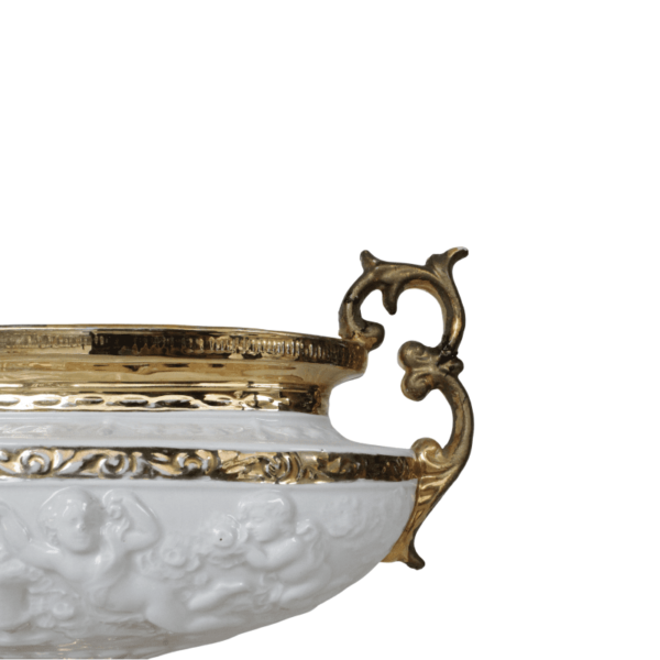 Adorno de porcelana blanco con detalles dorados con asas - Imagen 2