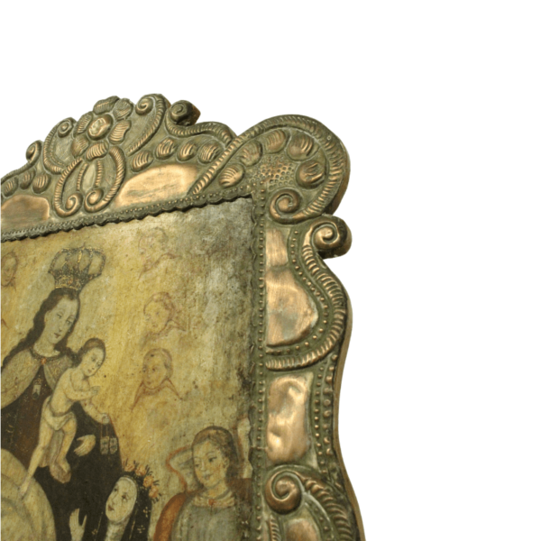 Cuadro antiguo de Santa Rosa y marco de lamina de bronce - Imagen 2