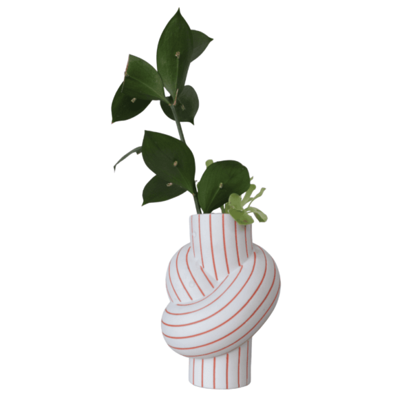 Florero de Cerámica, forma de nudo decorado con líneas rojas - Imagen 3