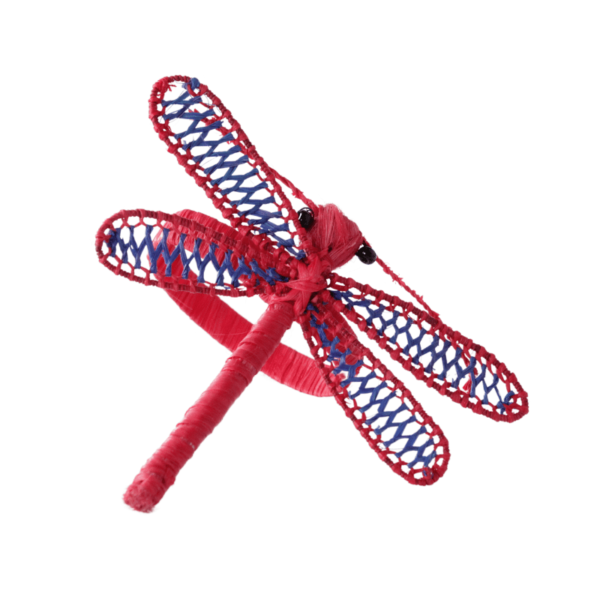 Libélula roja con azul