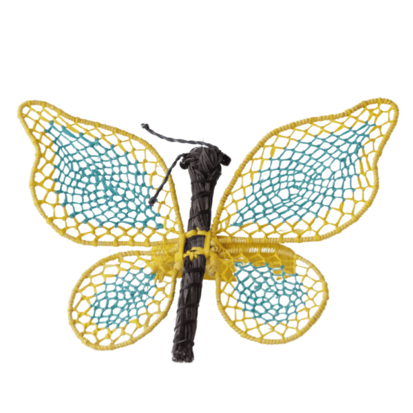 Mariposa grande amarilla con turquesa  y marrón