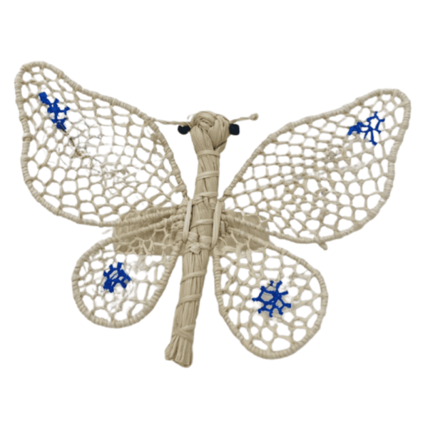 Mariposa grande blanca con puntos de color azul