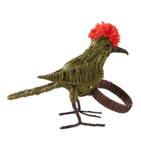 Pajarito verde pálido con rojo