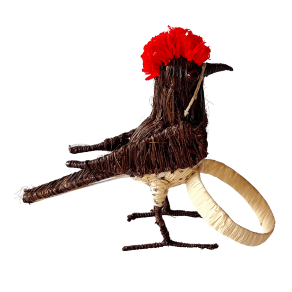 Pajarito marrón con crema y rojo