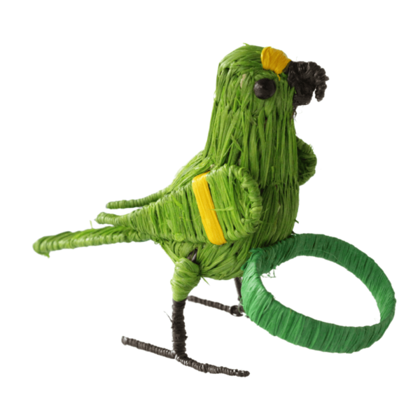 Pajarito lorito verde limón con detalle en ala color amarillo