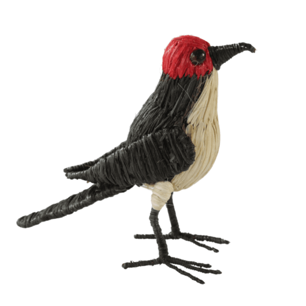 Pajarito marrón oscuro con crema y rojo