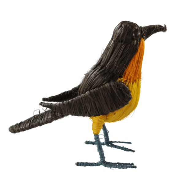 Pajarito marrón con anaranjado y amarillo