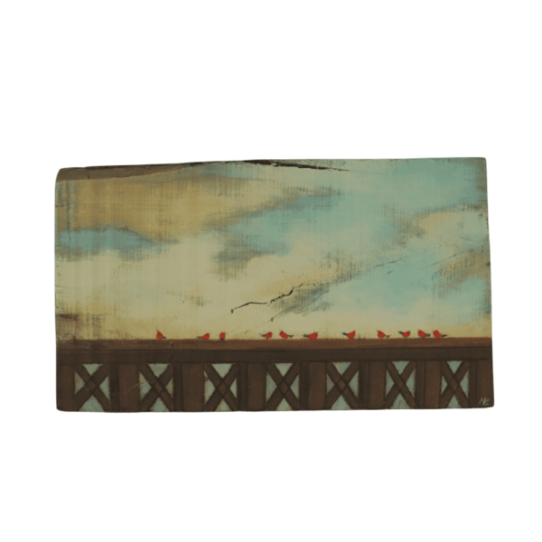 Pintura del atardecer sobre madera