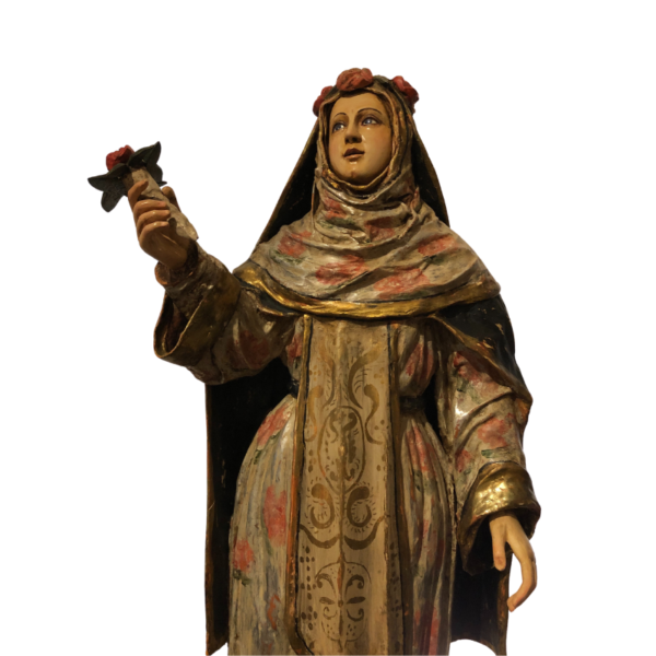 Escultura Iconográfica de Santa Rosa de lima en madera Policromada