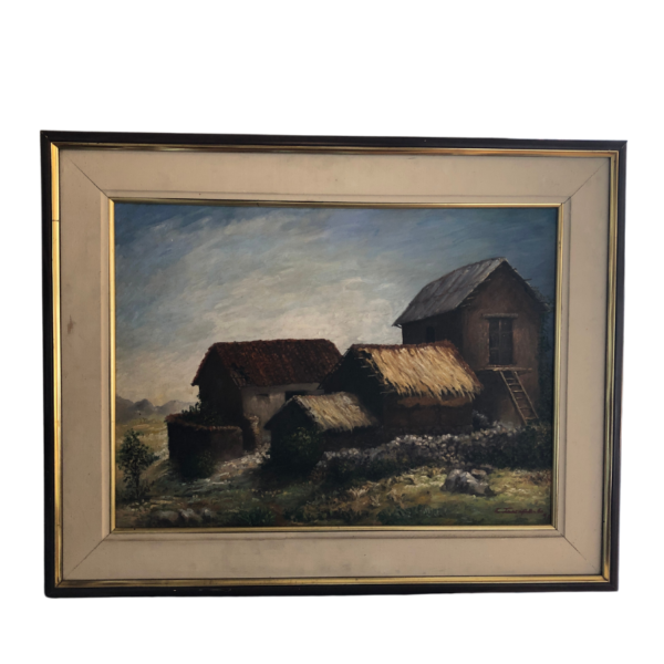 Pintura al óleo sobre lienzo paisaje rural