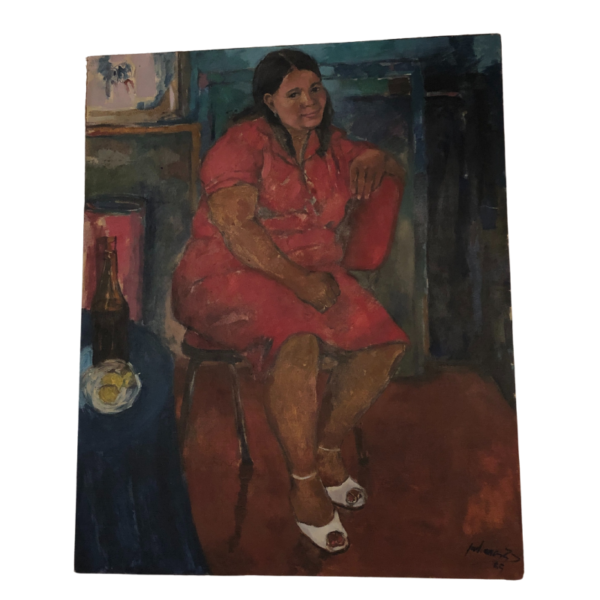 Pintura al óleo sobre lienzo de mujer sentada