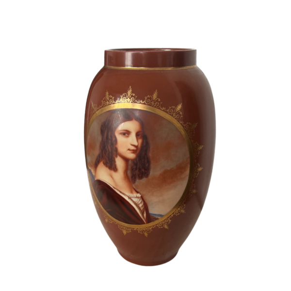 Florero antiguo alemán de  retrato de mujer - Imagen 2