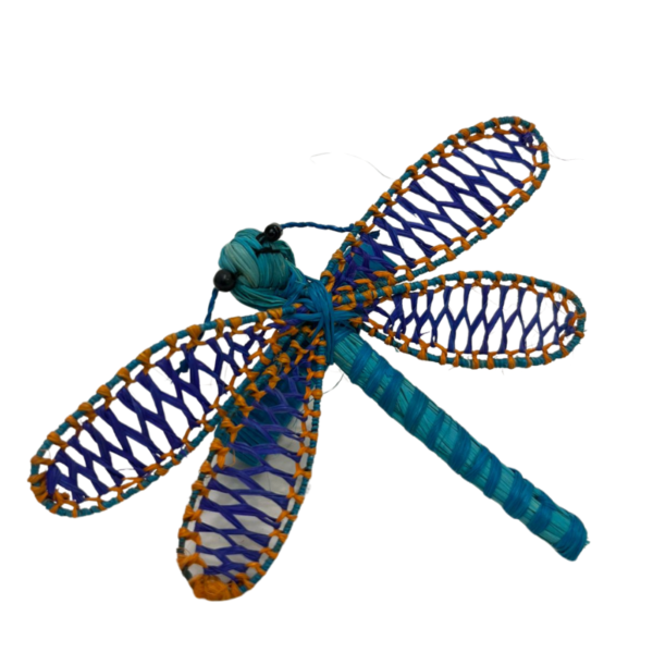Libélula celeste con detalle morado y anaranjado