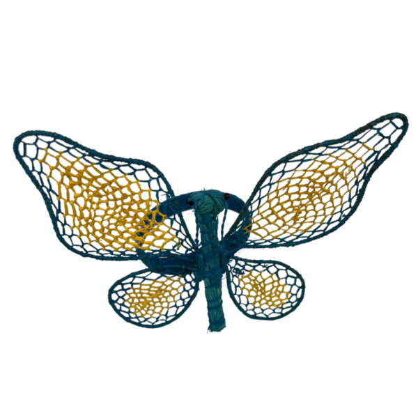 Mariposa turquesa con mostaza