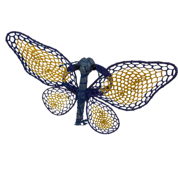 Mariposa morada con mostaza