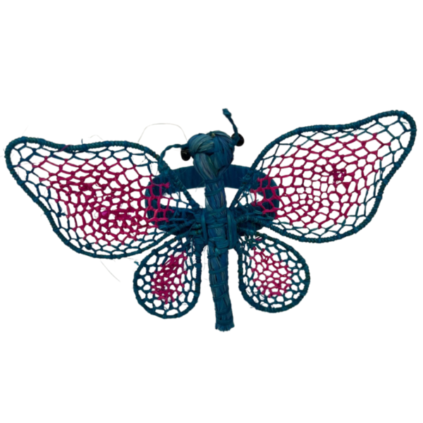Mariposa turquesa con fucsia
