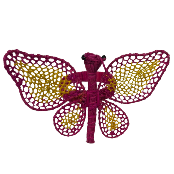 Mariposa grande fucsia con amarillo con aro fucsia