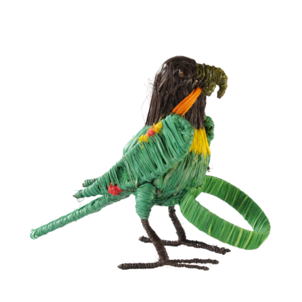 Pajarito verde limón con cabeza marrón oscuro