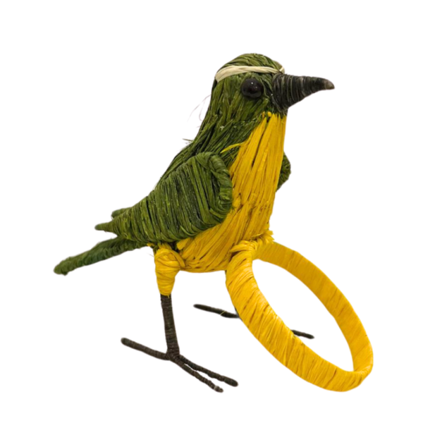 Pajarito verde militar con pecho amarillo