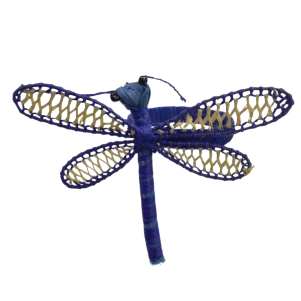 Libelula azul con detalle crema en las alas y aro azul