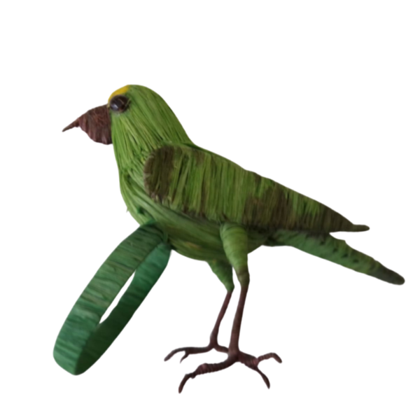 Pajarito verde limón con pico ancho y aro del mismo color