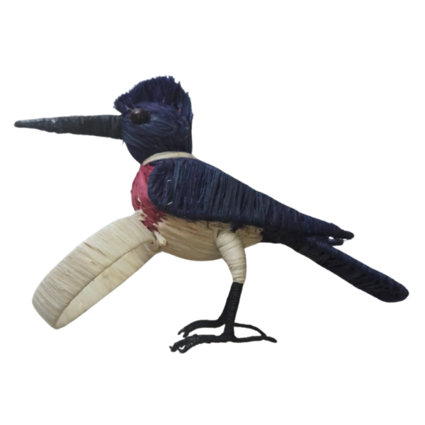 Pajarito color azul militar con pecho naranja y crema con detalle en la cabeza y aro crema