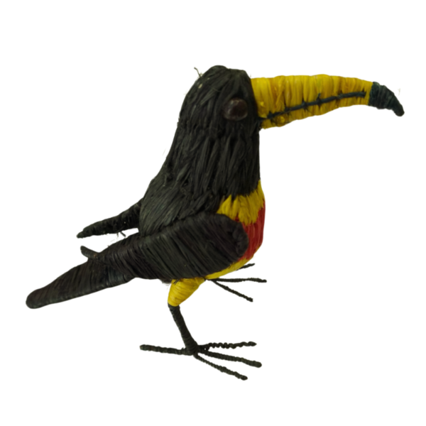 Tucan tono verde oscuro con pecho amarillo y rojo