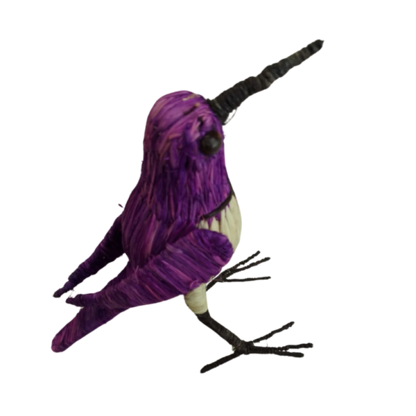 Pajarito morado con línea negra en el pecho y crema y patas negras